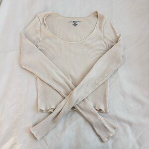 Brandy Melville Cream Ribbed Fitted Bodysuit